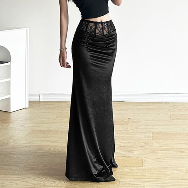 Gothic Velvet High Waist Pencil Maxi Skirt - Vedlit