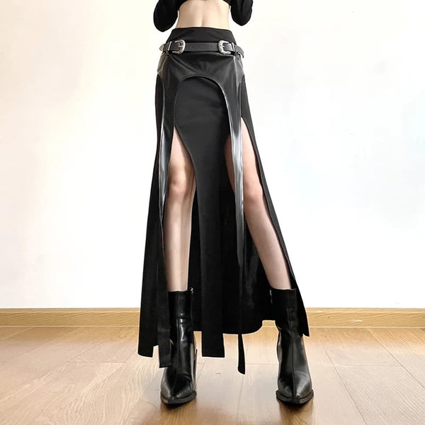 Gothic Viking Double Slit Maxi Skirt - Vedlit