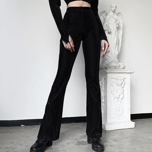 Gothic Widow Ribbed Velvet Flare Pants - Vedlit