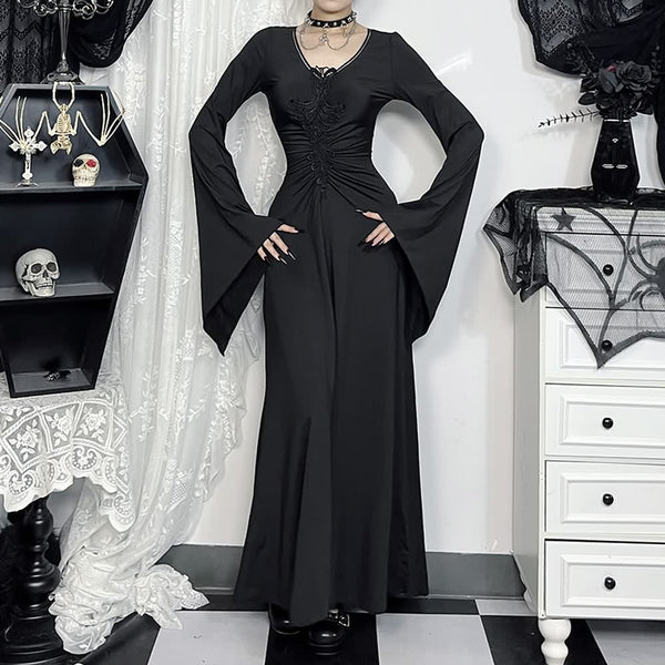 Gothic Witch Long Sleeve Maxi Dress - Vedlit