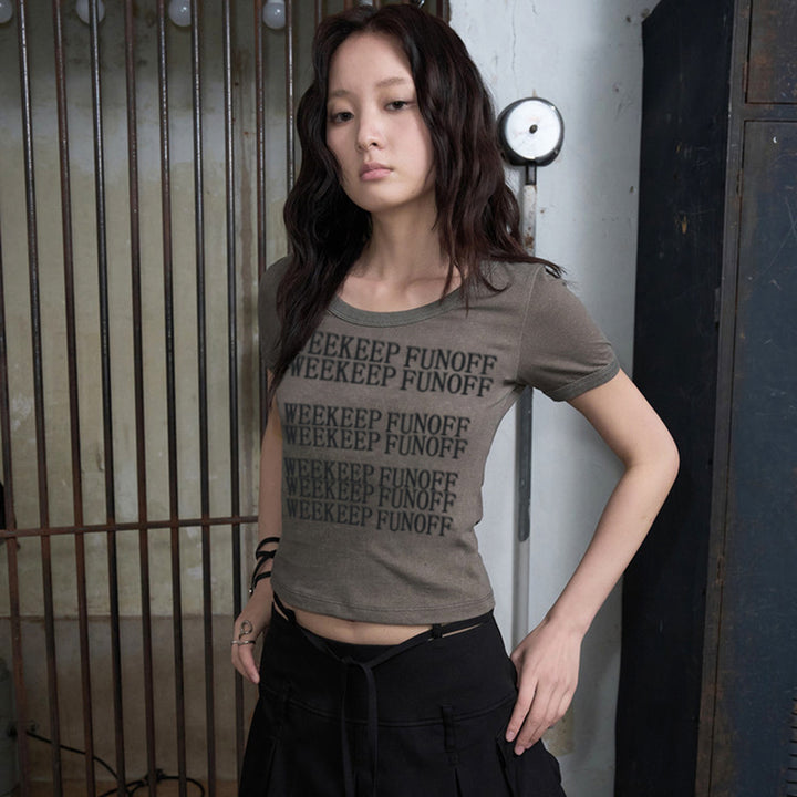 Graphic Letter Print Olive Fitted Tee - Streetwear Y2K Style - Vedlit
