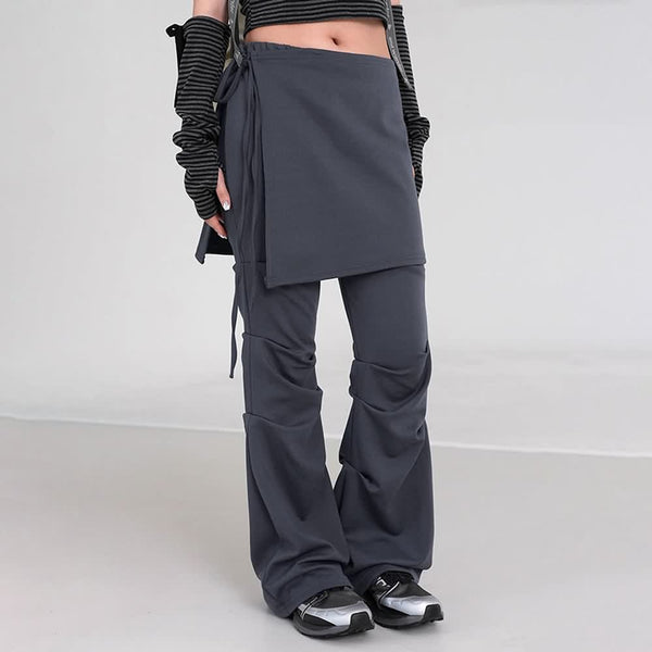 Gray Alternative Aesthetic High Waist Flare Skirt Pants - Vedlit