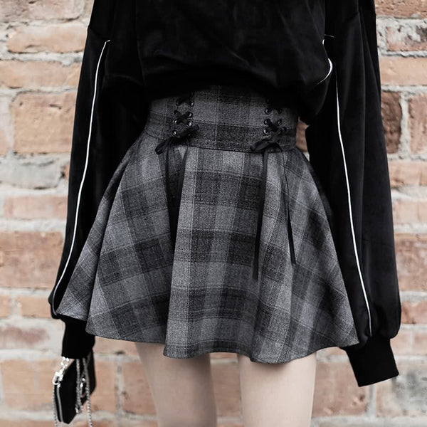 Gray Gothic Grunge Plaid Mini Skirt - Vedlit