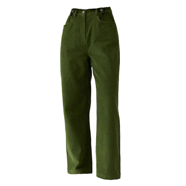 Olive Green Wide-Leg Cord Trousers - Vedlit