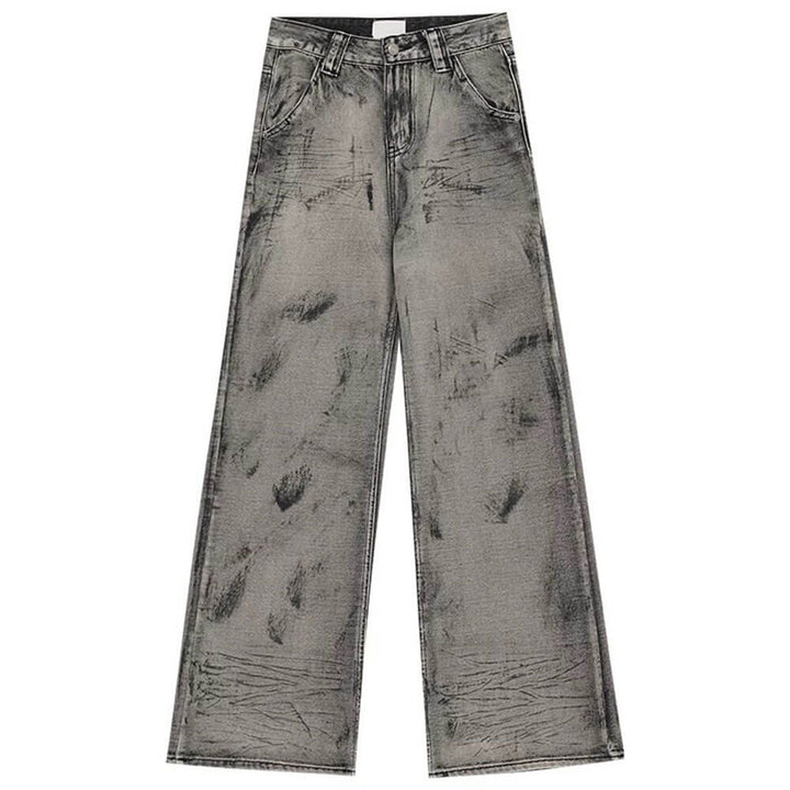 Grunge Aesthetic Wide-Leg Jeans in Grey - Vedlit