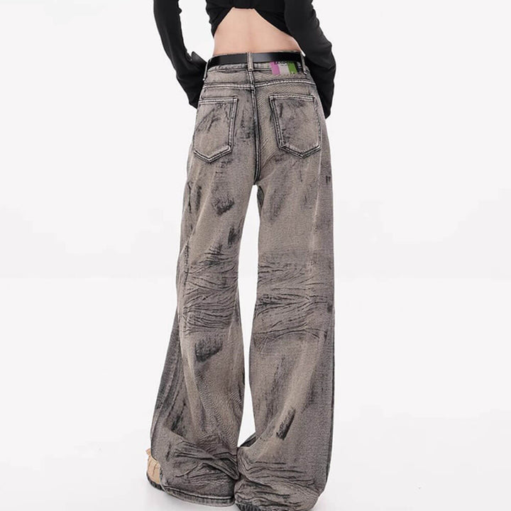 Grunge Aesthetic Wide-Leg Jeans in Grey - Vedlit