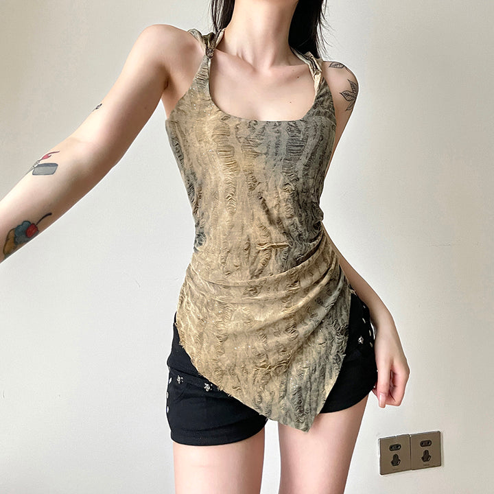 Grunge Asymmetrical Hooded Tube Top with Drape Hem - Vedlit