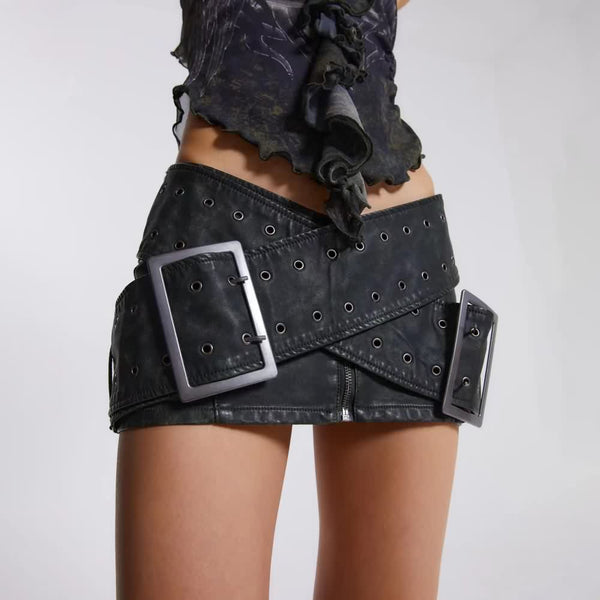 Grunge Faux Leather Micro Mini Skirt - Vedlit