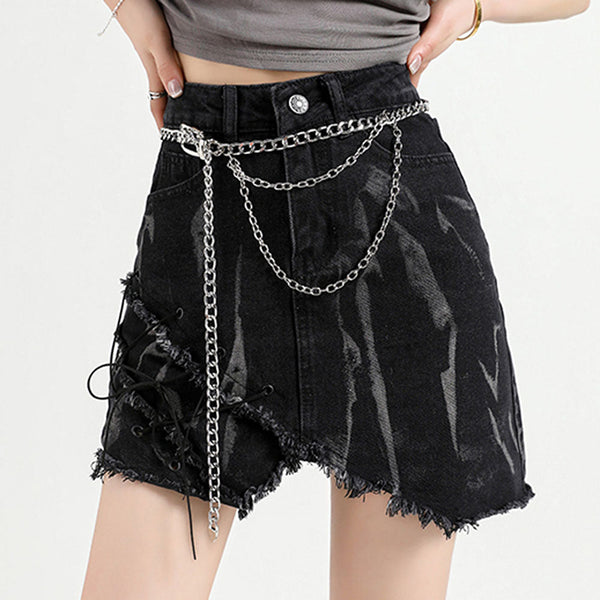 Grunge Aesthetic Black Denim Skirt - Vedlit