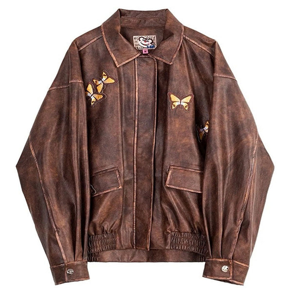 Grunge Aesthetic Butterfly Leather Jacket - Vedlit