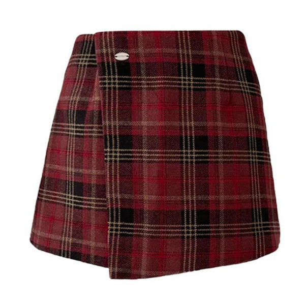 About A Girl Grunge Plaid Wrap Skirt - Vedlit
