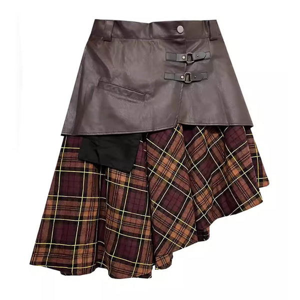 Grunge Asymmetrical Plaid Skirt - Vedlit