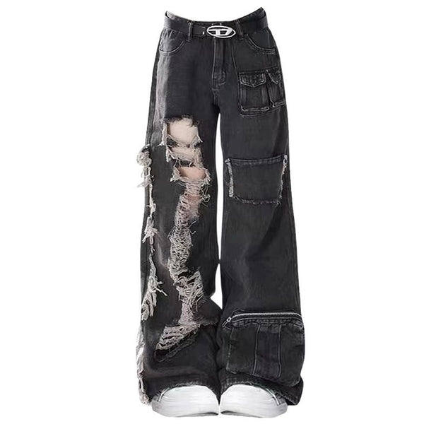 Grunge Ripped Jeans in Black - Vedlit