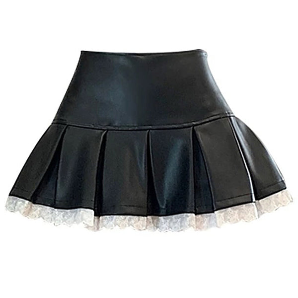 Grunge Leather Lace Mini Skirt - Vedlit