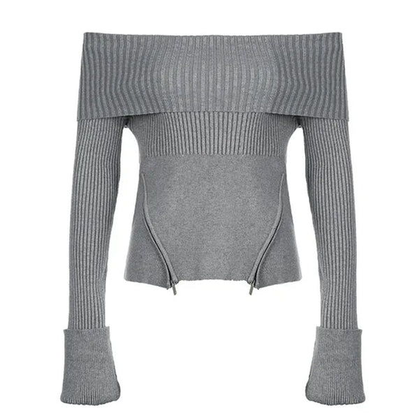 Grunge Off Shoulder Knit Sweater - Vedlit