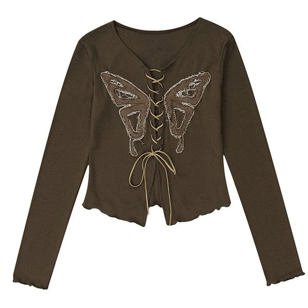 Front Lace Butterfly Aesthetic Top - Vedlit