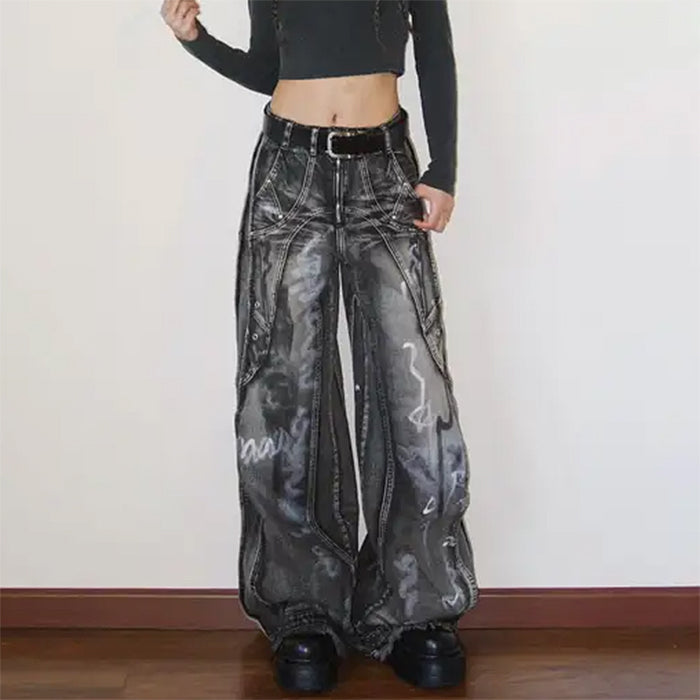 Grunge Wide-Leg Cargo Jeans - Vedlit