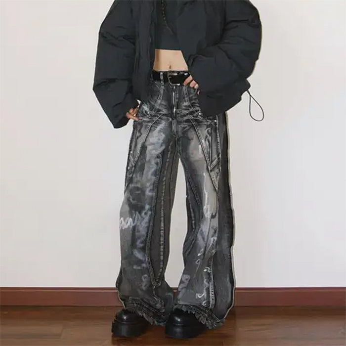 Grunge Wide-Leg Cargo Jeans - Vedlit