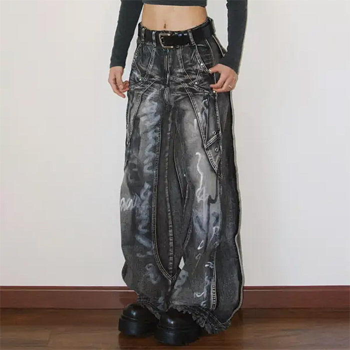 Grunge Wide-Leg Cargo Jeans - Vedlit