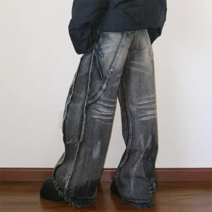 Grunge Wide-Leg Cargo Jeans - Vedlit