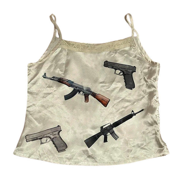 Love Roulette Gun Tank Top in White - Vedlit
