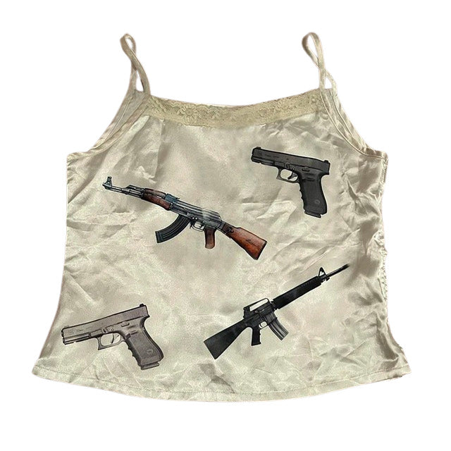 Love Roulette Gun Tank Top in White - Vedlit