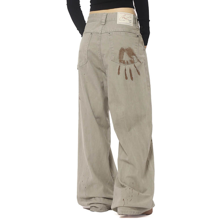 Handprint Wide-Leg Jeans - Vedlit