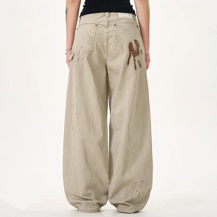 Handprint Wide-Leg Jeans - Vedlit