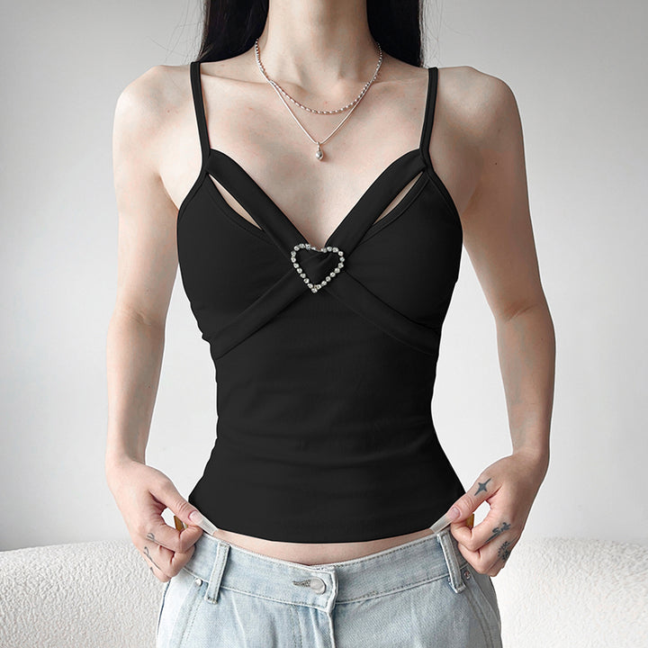 Heart Charm Cut-Out Cami Top – Strappy Summer Tank - Vedlit