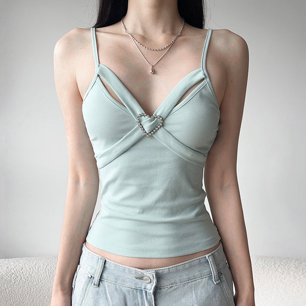 Heart Charm Cut-Out Cami Top – Strappy Summer Tank - Vedlit