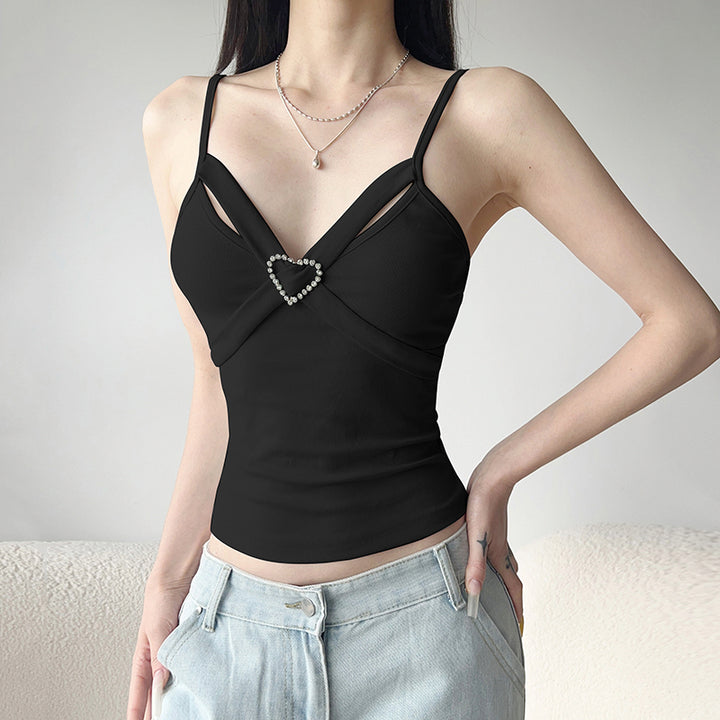 Heart Charm Cut-Out Cami Top – Strappy Summer Tank - Vedlit