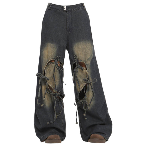 Heart Bow Wide Leg Skater Jeans - Vedlit