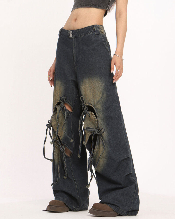 Heart Bow Wide Leg Skater Jeans - Vedlit