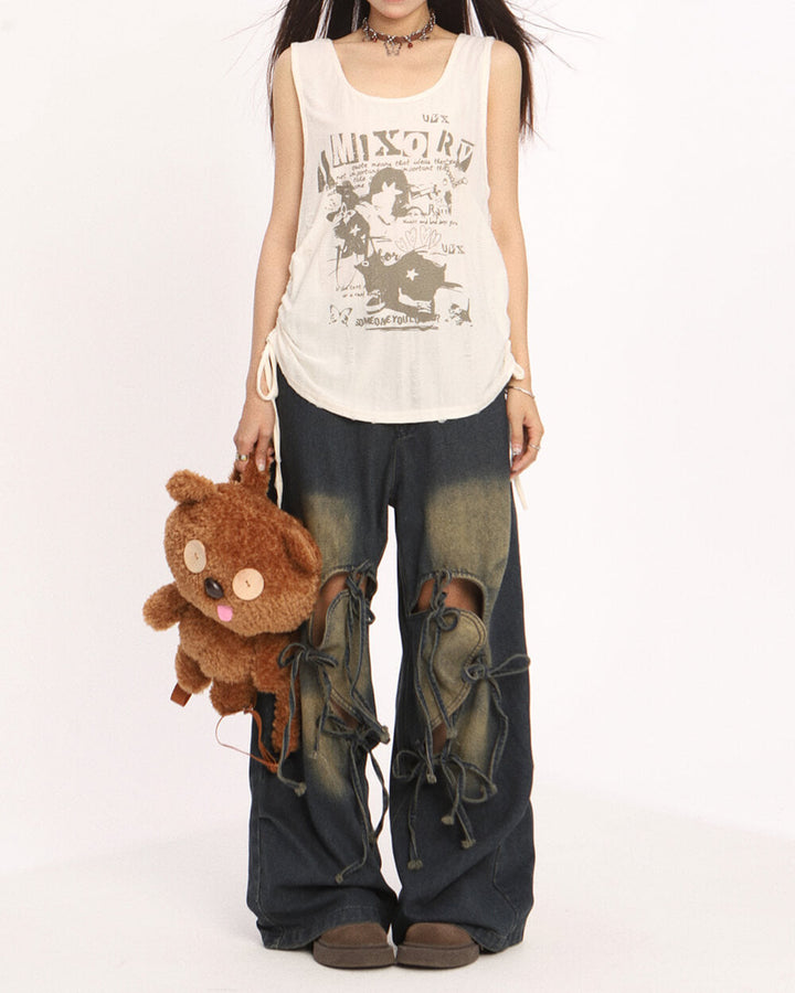 Heart Bow Wide Leg Skater Jeans - Vedlit