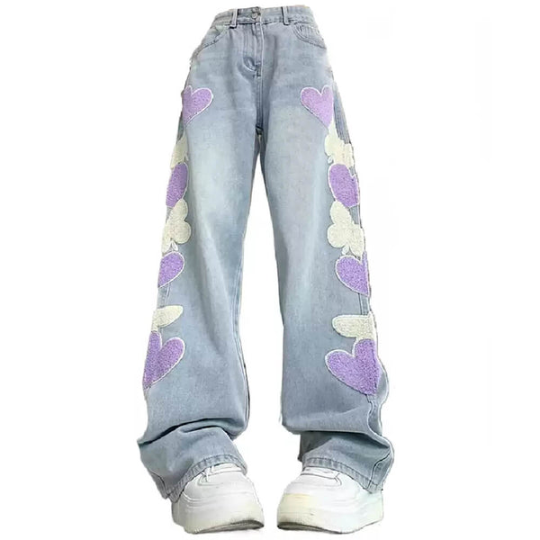 Sweet Attitude Heart Patch Wide-Leg Jeans - Vedlit