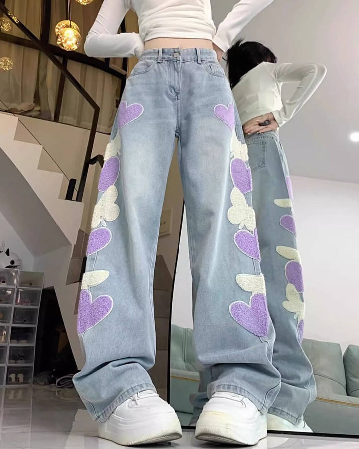 Sweet Attitude Heart Patch Wide-Leg Jeans - Vedlit