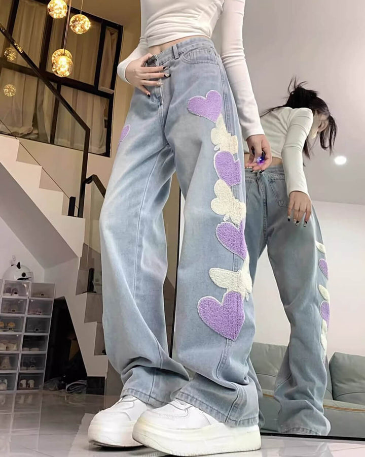 Sweet Attitude Heart Patch Wide-Leg Jeans - Vedlit