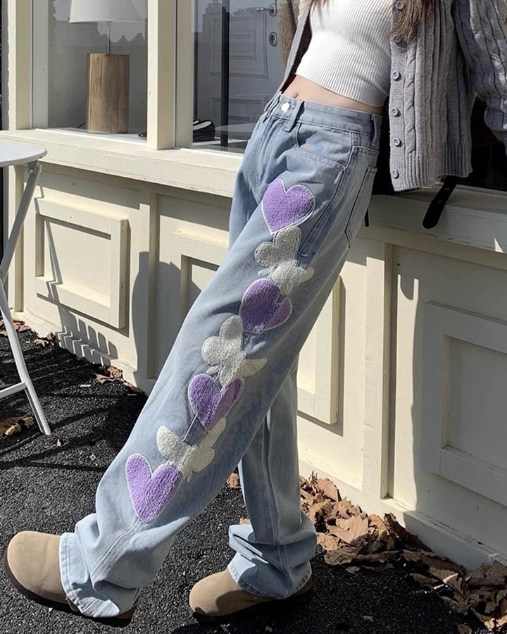 Sweet Attitude Heart Patch Wide-Leg Jeans - Vedlit