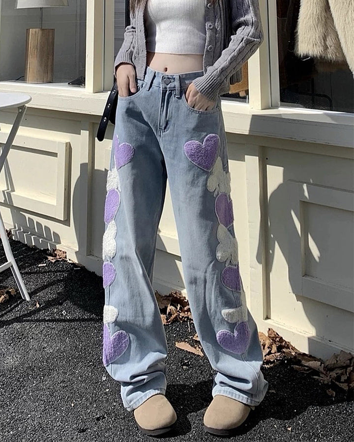 Sweet Attitude Heart Patch Wide-Leg Jeans - Vedlit