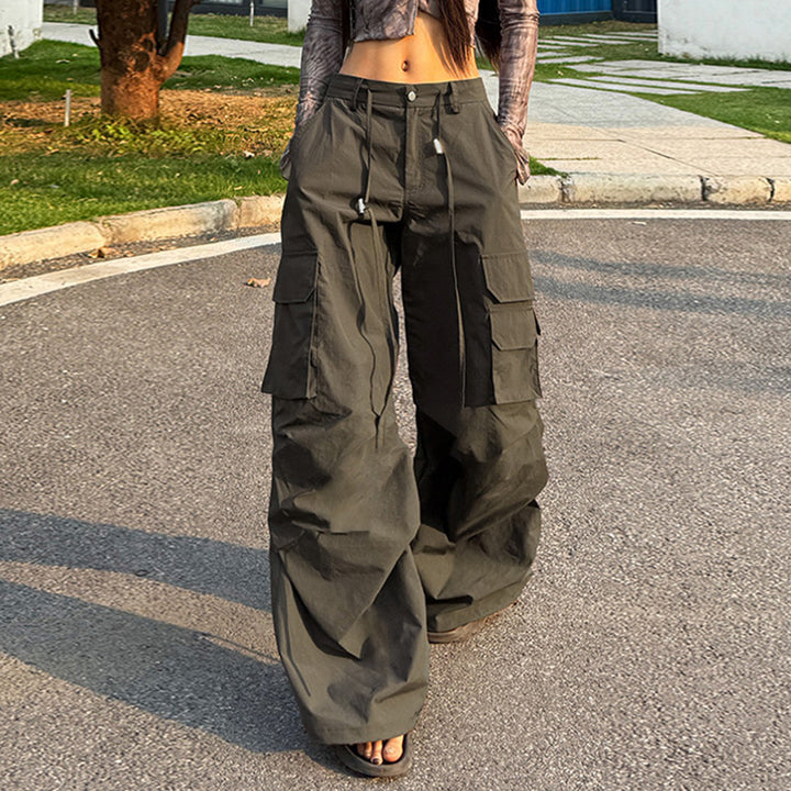 High Waist Wide Leg Cargo Pants with Pockets - Vedlit