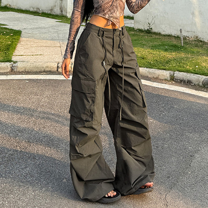 High Waist Wide Leg Cargo Pants with Pockets - Vedlit