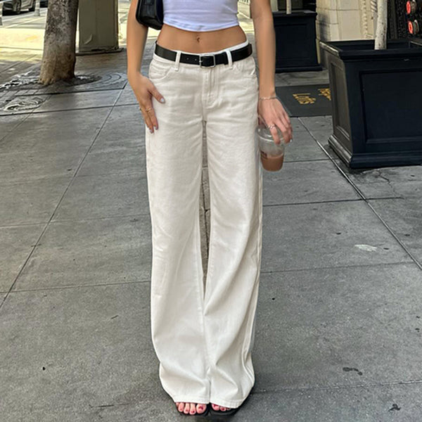 High Waist Wide Leg White Jeans Streetwear Vintage Look - Vedlit