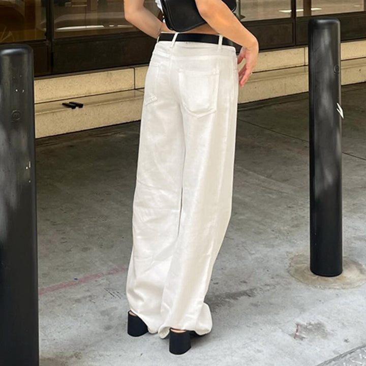 High Waist Wide Leg White Jeans Streetwear Vintage Look - Vedlit