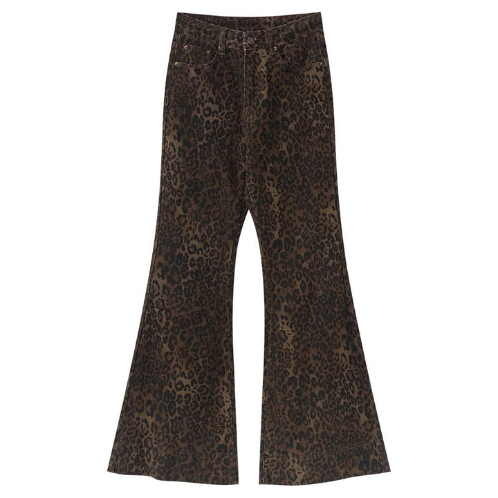High-Waisted Leopard Flare Jeans - Vedlit