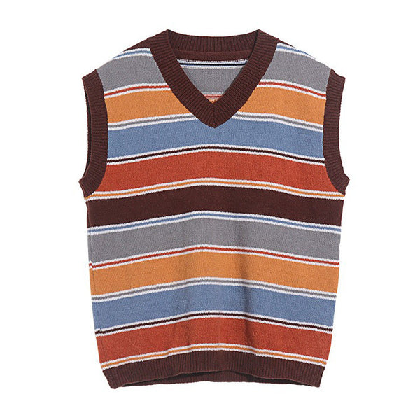 Prep School Striped Knit Vest - Vedlit