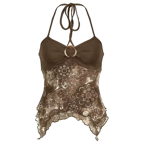 Indie Aesthetic Lace Halter Top - Vedlit