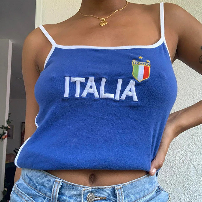 Italia Embroidery Y2K Tank Top - Vedlit