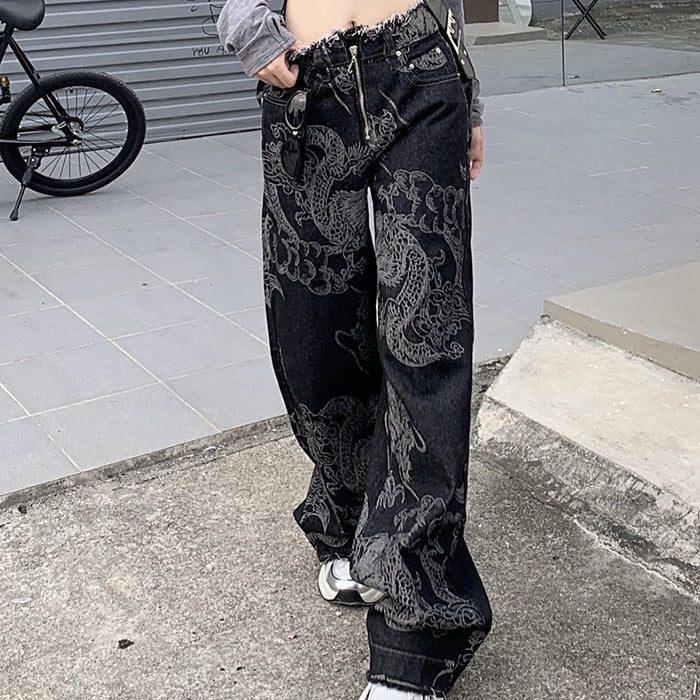Japanese Dragon Aesthetic Jeans - Vedlit