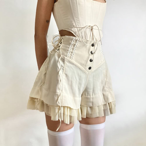 Khaki Ruffle High Waist Shorts - Vedlit