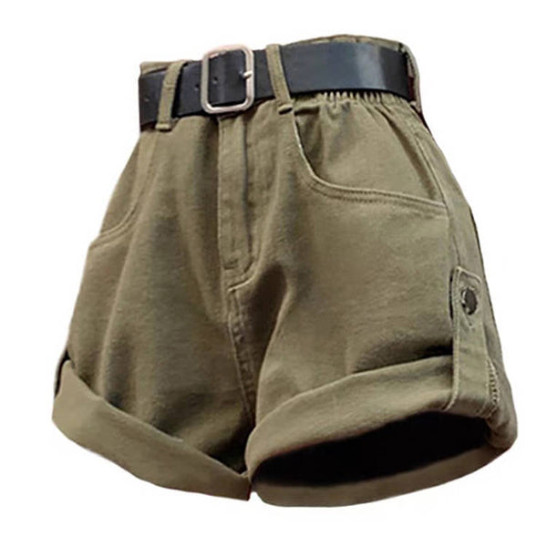 High-Waisted Khaki Shorts - Vedlit
